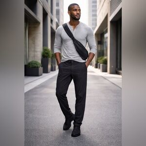 Paskho Mens Wild Long Haul Flight Pant Sz Medium Black Travel Athleisure Comfort